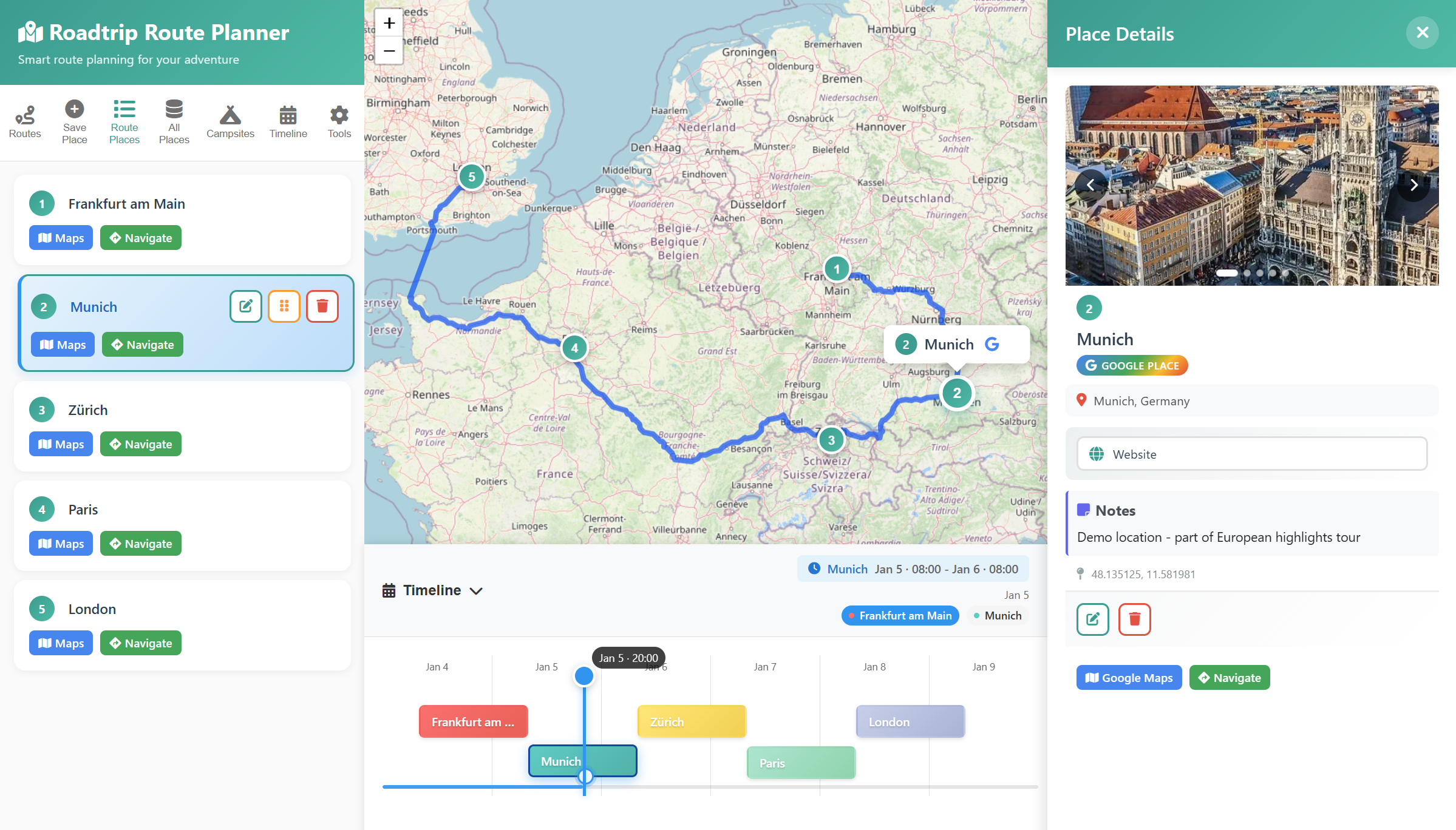 Roadtrip Route Planner Web-App
